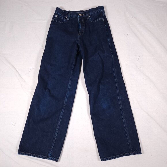 Uniqlo Wide Straight Middle Rise Blue Jeans Womens 24 Fabric by Kaihara Denim - Picture 1 of 16